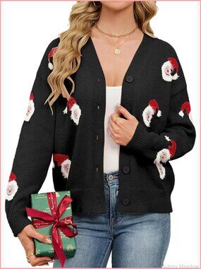 Women's Funny Ugly Christmas Cardigan Oversized Button Front Holiday Sweater